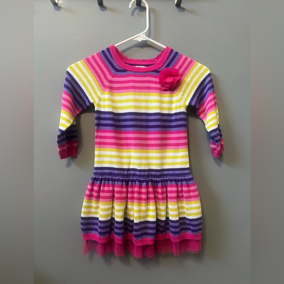 Place Kids Colorful Pink Purple Yellow Striped Sweater Dress Sz 4T - Picture 1 of 5